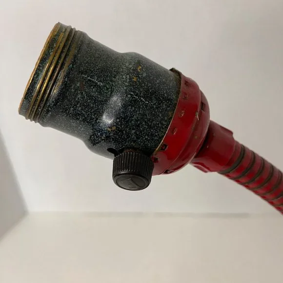 Industrial Art Deco red desk lamp cast iron gooseneck no shade 13" - Picture 8 of 11